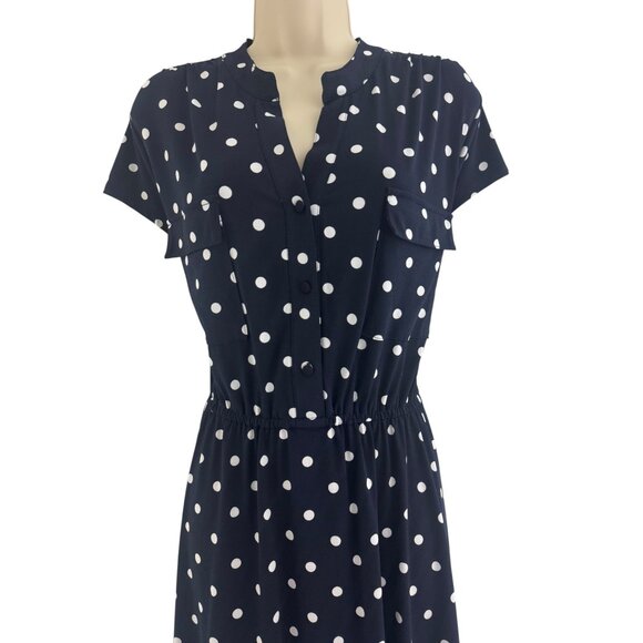 Roz & Ali Navy Blue White Polka Dot Print Sleeveless Dress Size 2X 18 20 Plus Sz - Picture 2 of 7